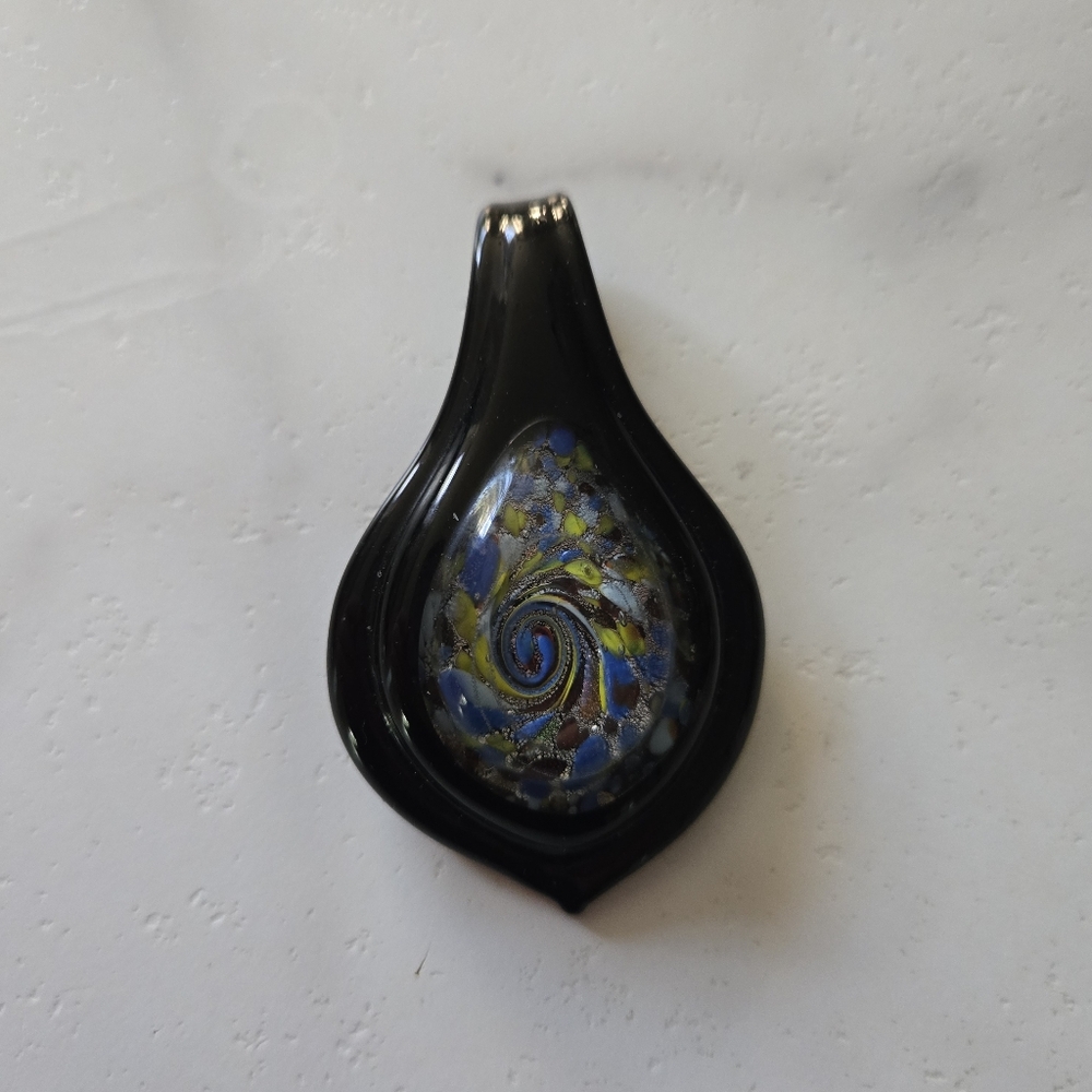 Handmade Art Glass Teardrop Pendant with Spiral Core